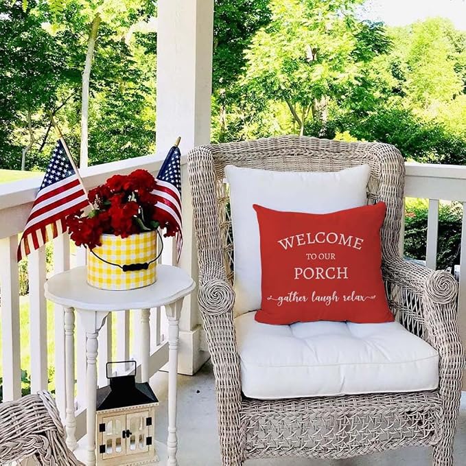 PANDICORN Welcome to Our Porch Stay Awhile Farmhouse Decorative Throw Pillow - Image 2