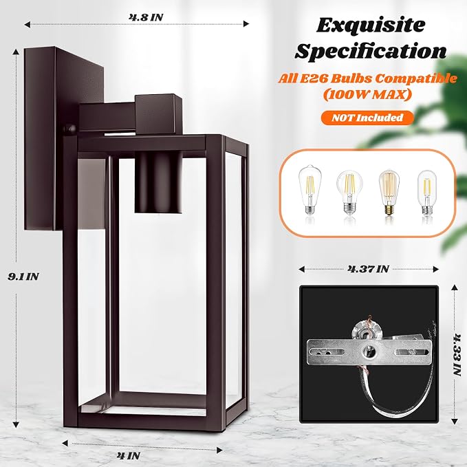2-Pack Outdoor Wall Lights, Waterproof Exterior Wall Sconce Outdoor Light - Image 5