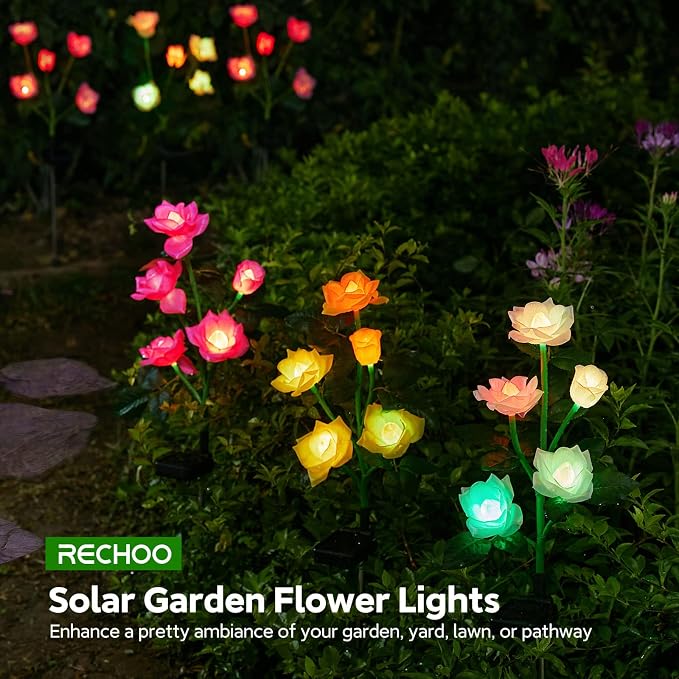 RECHOO Solar Garden Lights Outdoor Decorative, 3 Pack Solar Flower Lights - Image 7