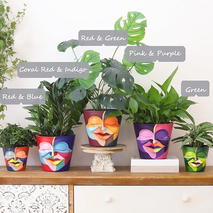 GUGUGO 8 Inch Abstract Rainbow Head Planter, Unique Face Plant Pot - Image 2