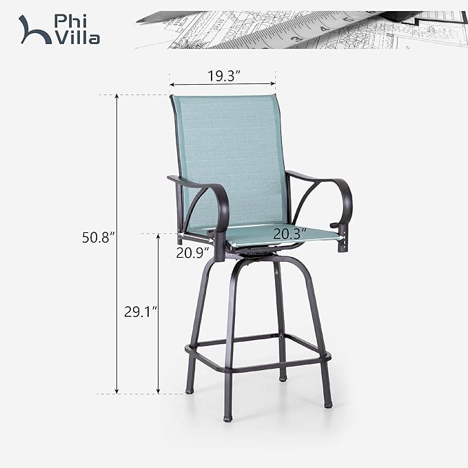 PHI VILLA Outdoor Bar Stools Set of 6, Swivel Patio Bar Stools & Chairs - Image 2