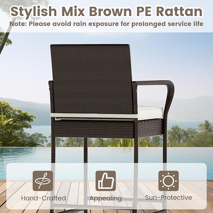 Tangkula 3 Piece Outdoor Bar Set, Patio Rattan Heavy Duty Bar Height Glass Top - Image 7