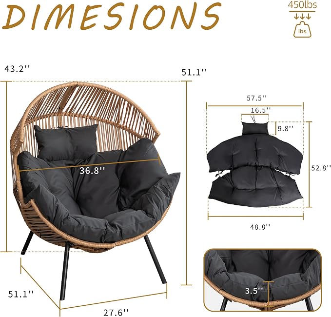 Shintenchi Wicker Egg Chair Rattan Patio Chair - Image 2
