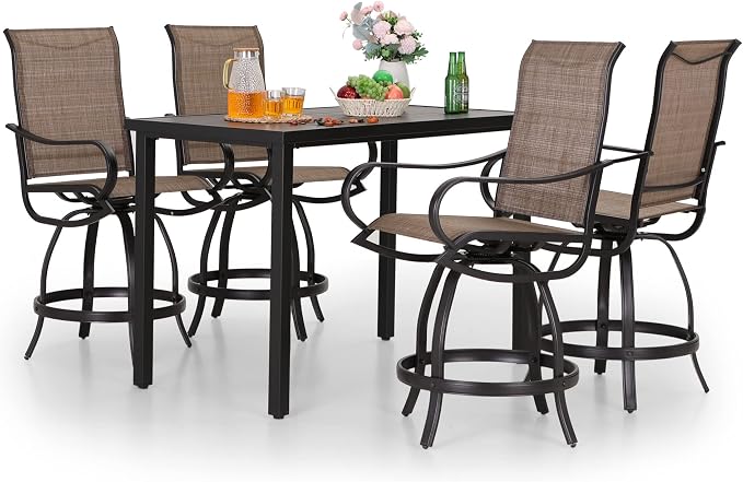 PHI VILLA 5 PCS Outdoor Bar Set, Counter Height Swivel Chair - Image 8