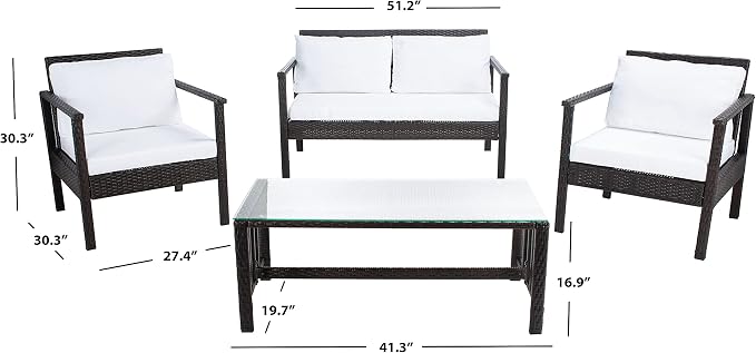 Safavieh Outdoor Collection Garnen Wicker Cushion 4-Piece Living Set PAT7714C - Image 4