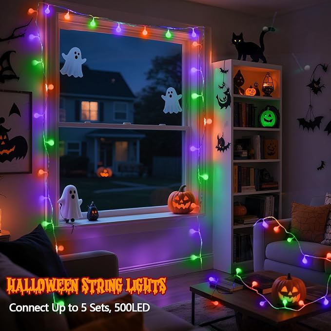 Connectable Orange Purple and Green Halloween Lights Outdoor Indoor - 43FT - Image 5