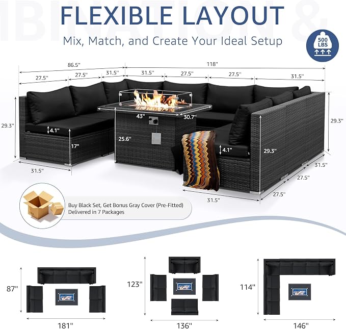 NICESOUL 9 Piece Extra Large Outdoor Patio Furniture Conversation Set - Image 4
