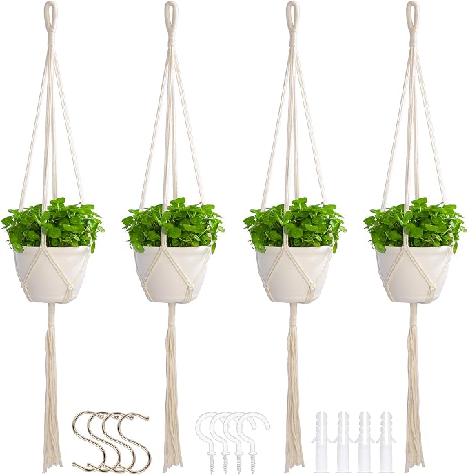 Macrame Plant Hangers Indoor Macrame, 4 Pack Hanging Planter Holder by petonfun