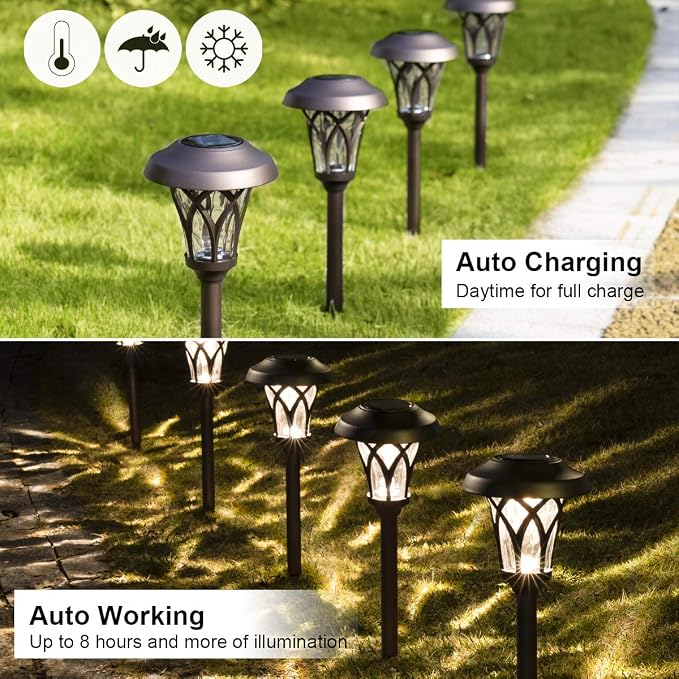 GIGALUMI 6 Pack Solar Pathway Lights Outdoor, Metal Glass & ABS Solar Landscape - Image 8