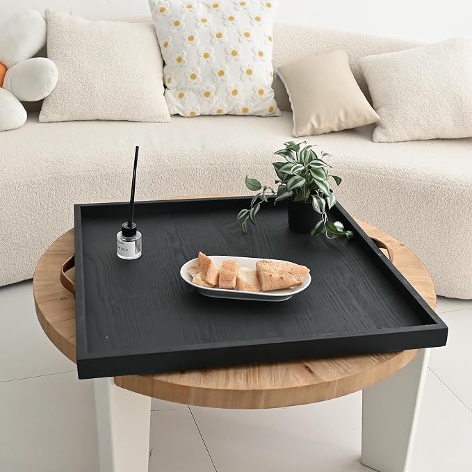 SwallowLiving 24 x 24 Inches Extra Large Square Wood Ottoman Tray - Image 5