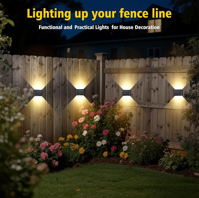 T-SUN Solar Fence Lights, 1200mAh 3000K Wall Sconces, Up and Down Lighting - Image 6
