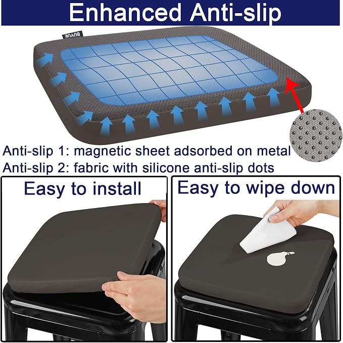 BUYUE Enhanced Anti-Slip Magnetic Bar Stool Cushions Set of 4, Luxury PU - Image 5