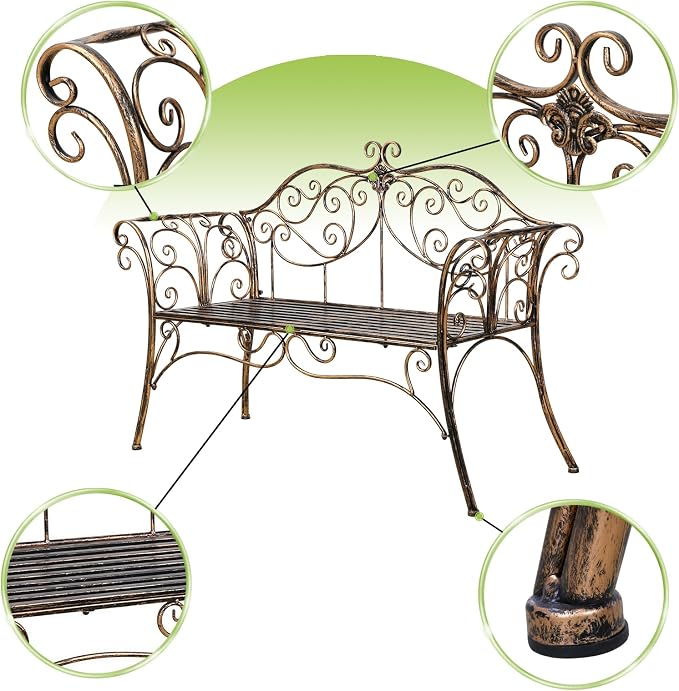 HLC Garden Bench Metal Outdoor Benchs - Image 6