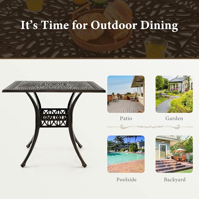 Tangkula 35.4 Inches Outdoor Dining Table, All-Weather Cast Aluminum Table - Image 9