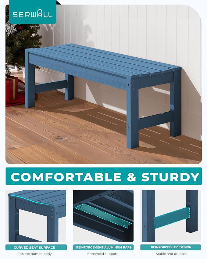 SERWALL 47 Inches Outdoor Bench, All Weather HDPE Backless Bench - Image 6