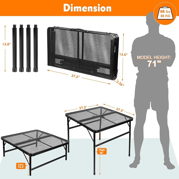 Square Folding Card Table with Adjustable Height, Patio & Indoor Use, Fits 2–4 - Image 3