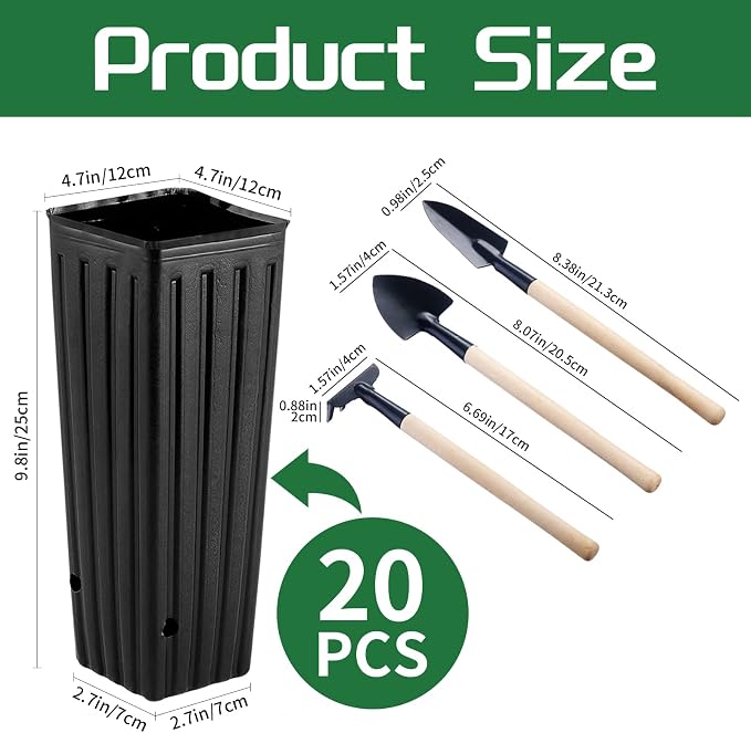 20 Pcs Plastic Deep Nursery Pots, 9.8" Tall Tree Pots, Tall Nursery Tree Pots - Image 2