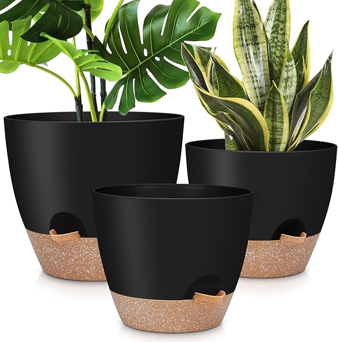 12" 10" 9" Large Self Watering Plant Pots, 3 Pack Flower Pots Planters by AFamilyofGardenLovers