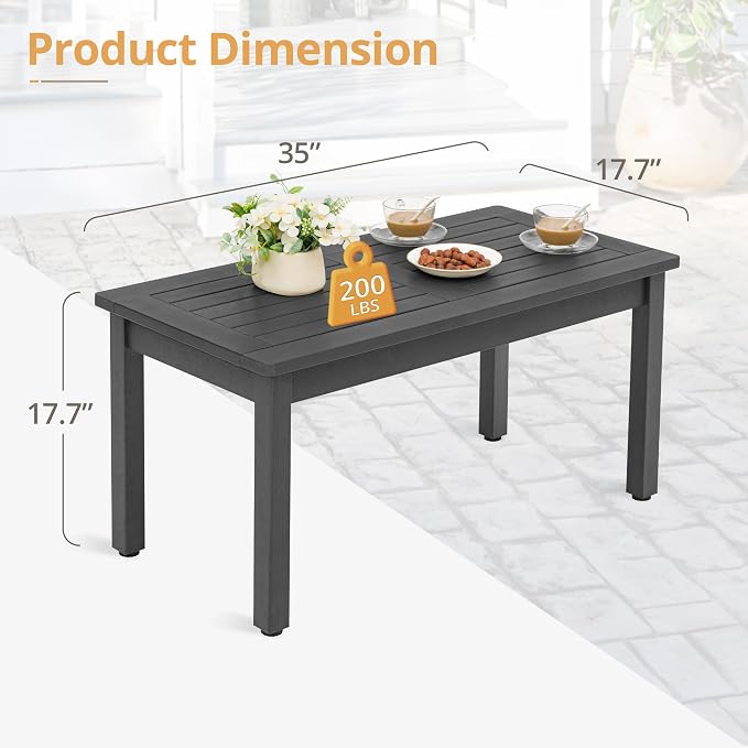 LUE BONA Outdoor Coffee Table Rectangle, HDPS Patio Coffee Tables - Image 3