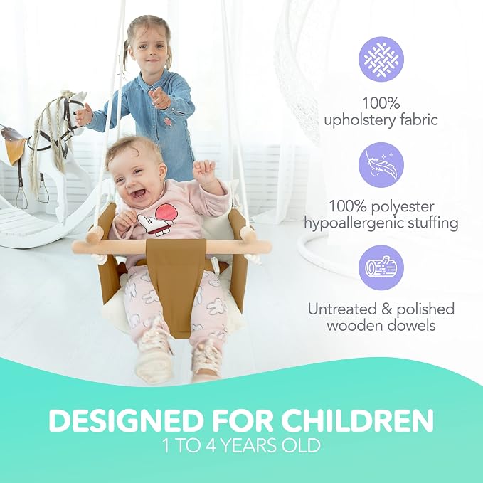 CaTeam - Canvas Baby Swing Chair, Wooden Hanging Seat - Image 2