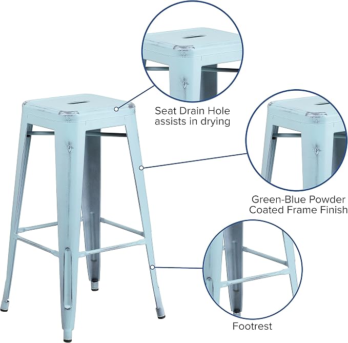 Flash Furniture Kai Commercial Grade 4 Pack 30" High Backless Distressed - Image 6