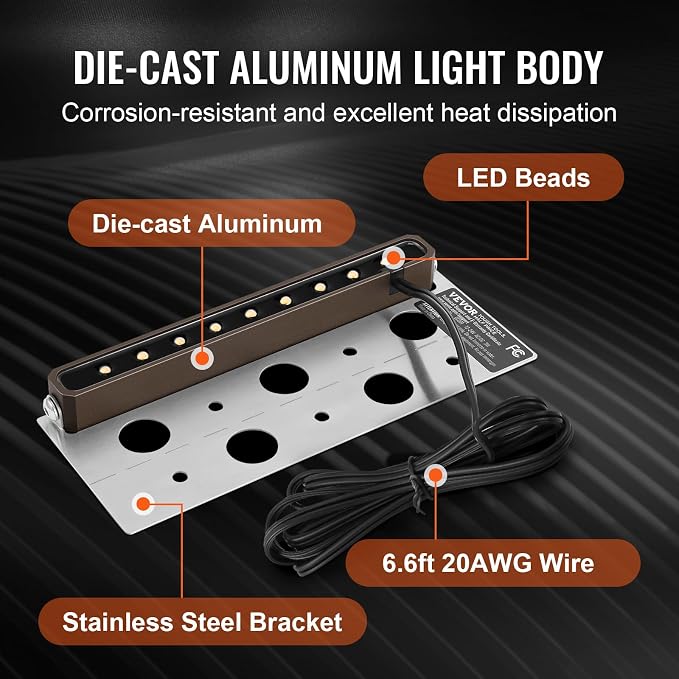 VEVOR LED Hardscape Lighting, 6.8 Inch Retaining Wall Lights, 3W 12V-24V AC/DC - Image 5