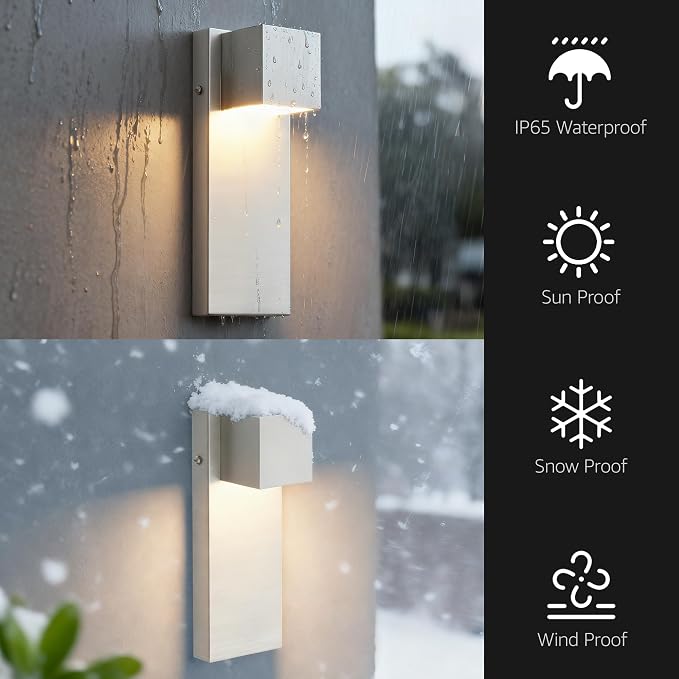 2 Pack 13" Modern Outdoor Led Wall Light, 16W 3000K 1200Lumen Porch & Patio - Image 2