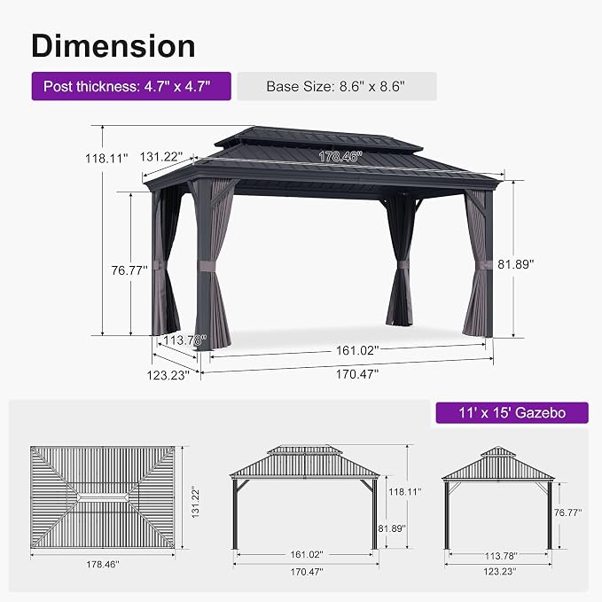 PURPLE LEAF 11' X 15' Hardtop Gazebo Aluminum Gazebo - Image 8