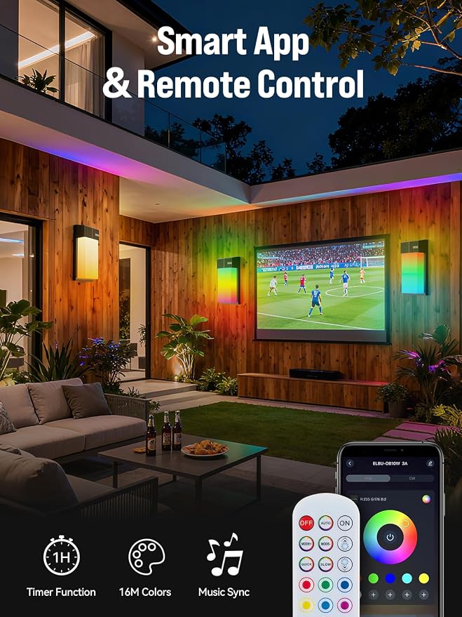 Outdoor Wall Light, Smart RGBICWW Porch Lights Outdoor, 1500LM Modern Wall - Image 3