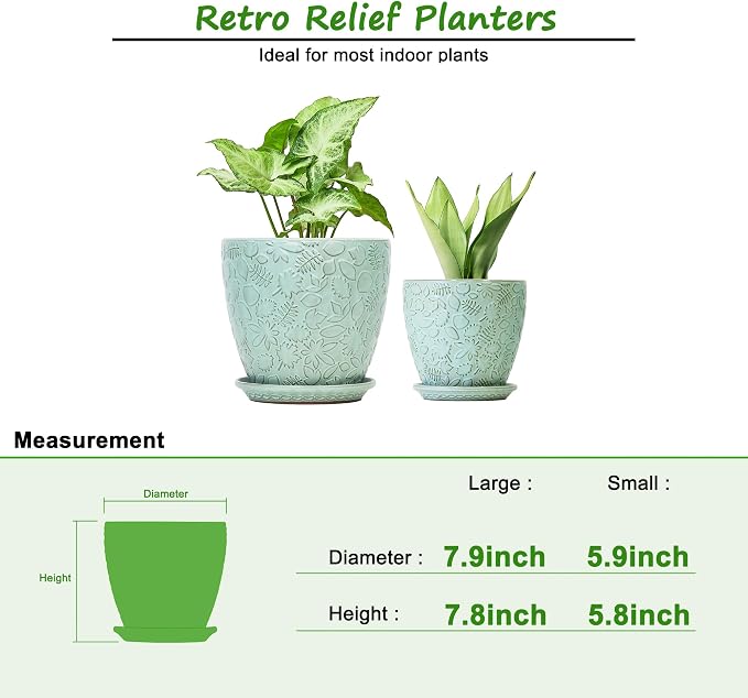 8 Inch + 6 Inch Plant Pots for Indoor Plants, Ceramic Planter - Image 2