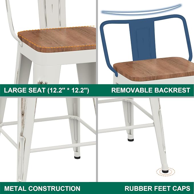 WENTMENT Bar Stools Set of 4 Counter Height Bar Stools Metal Barstools - Image 6