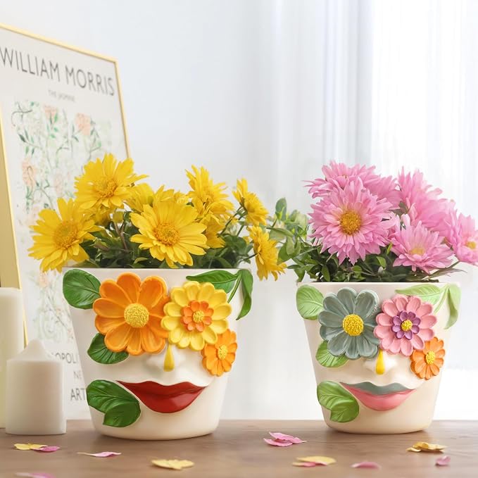 GUGUGO Unique Face Flower Plant Pots, Colorful Cute Succulent Planters - Image 3