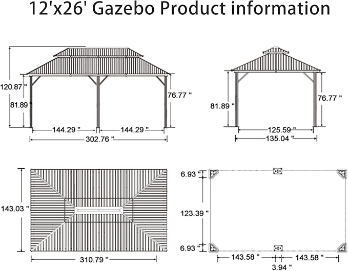 PURPLE LEAF 12' X 26' Outdoor Hardtop Gazebo Patio Wide Aluminum Frame Metal - Image 9