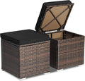 Tangkula 2 Pieces Patio Ottomans, Patiojoy Hand-Woven PE Rattan Side Table by TANGKULA