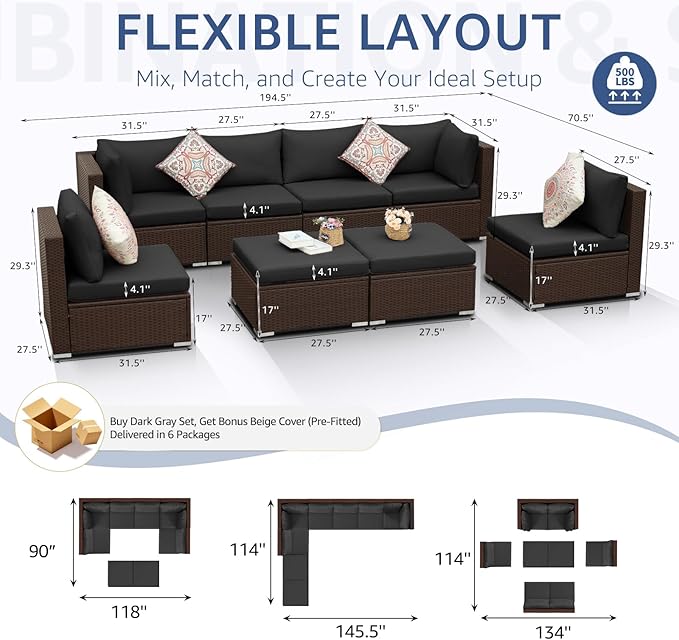 NICESOUL 8 Seater Modern Backyard Furniture Set, 29.3'' High Back Luxury Comfy - Image 4