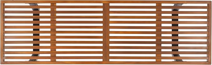 SAFAVIEH Outdoor Patio Furniture Heather Natural Brown Solid Wood & Black Legs - Image 6
