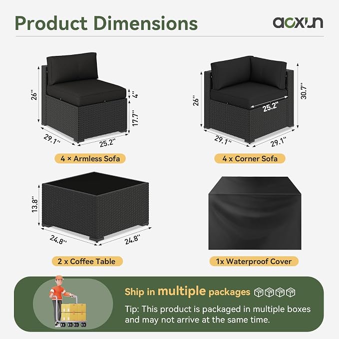 Aoxun 10 Piece Patio Furniture Set Wicker Rattan Patio Sectional Sofa Set - Image 6