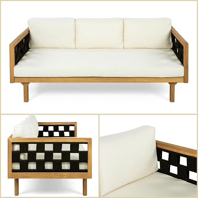Merax 2 Piece Acacia Wood Outdoor Conversation Set, 3-Seater Outdoor Daybed Sofa - Image 5