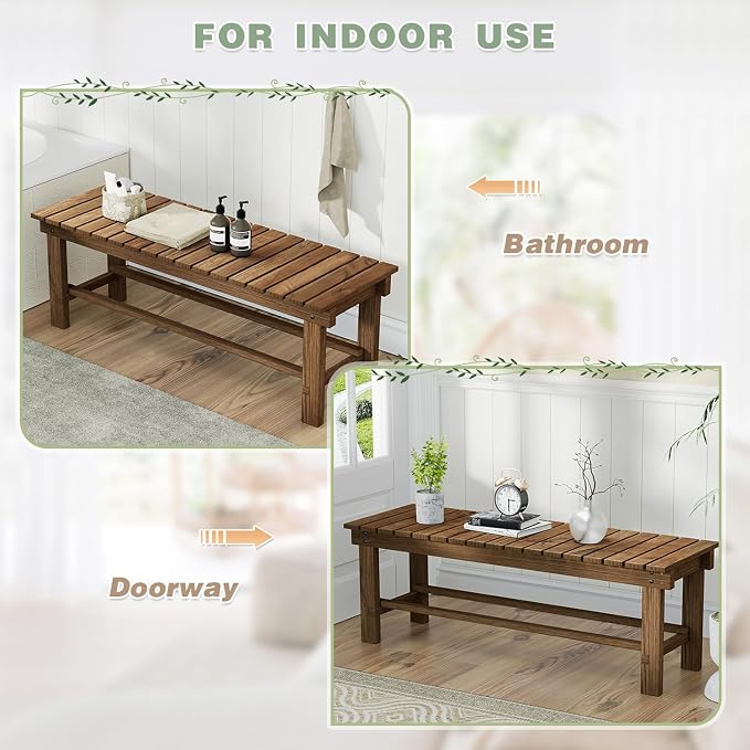 Outdoor Garden Bench, 3-Person Wood Patio Bench Weatherproof Outdoor Backless - Image 6