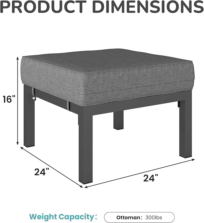 Solaste Outdoor Footstools Patio Ottoman Set of 2, Aluminum All-Weather Outdoor - Image 2