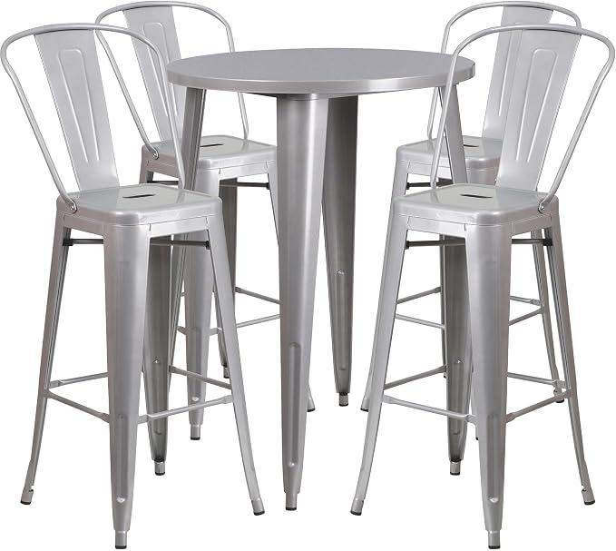 Flash Furniture Callum Commercial Grade 30" Round Silver Metal Indoor-Outdoor by FlashFurniture