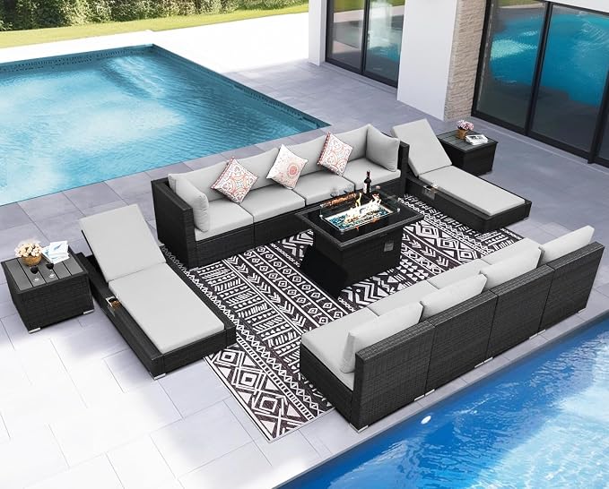 NICESOUL 13 Pcs Patio Set with Fire Pit Table, Modular 10-Seat Wicker Outdoor - Image 2