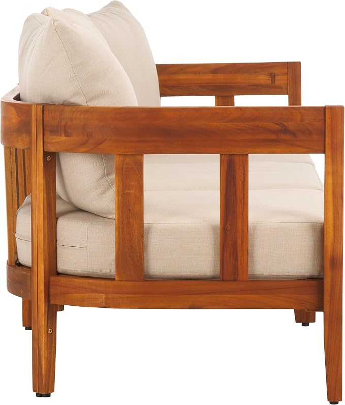 SAFAVIEH Outdoor Collection Owen Acacia Solid Wood Natural/Taupe Cushion - Image 9