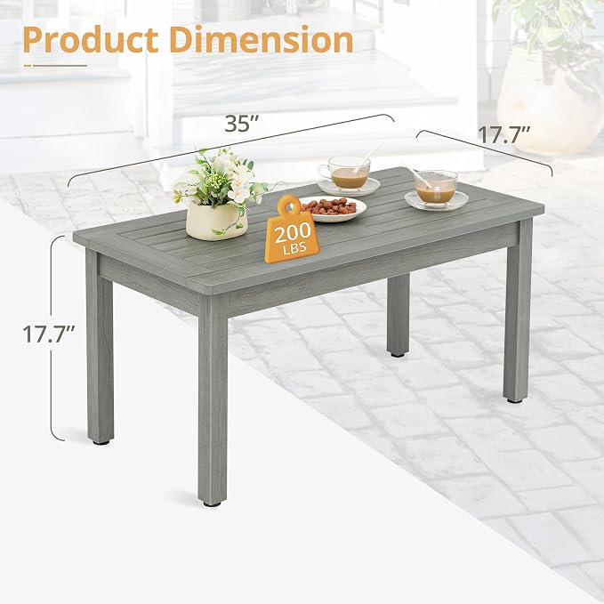LUE BONA Outdoor Coffee Table Rectangle, HDPS Patio Coffee Tables - Image 3
