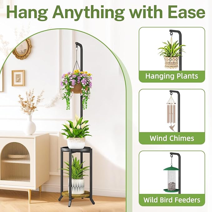 iDavosic.ly 2 Tier Hanging Plant Stand Indoor, Tall Vertical Corner Metal - Image 3