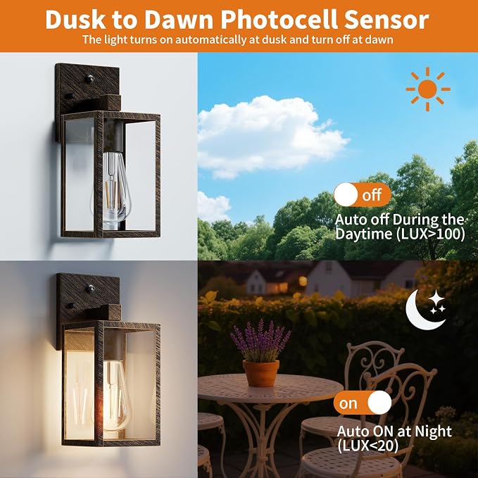 2 Pack Black Brush Gold Dusk to Dawn Exterior Lighting Fixtures Wall Mount - Image 2