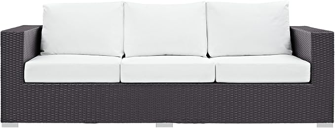 Modway Convene Wicker Rattan Outdoor Patio Sofa in Espresso White - Image 6