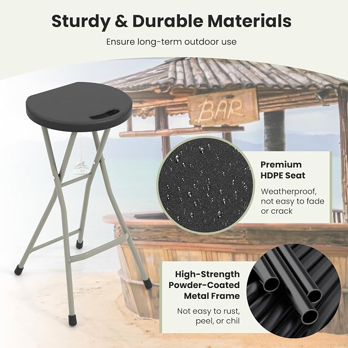 GYMAX Folding Stool, 28in Portable Collapsible Bar Stool - Image 6