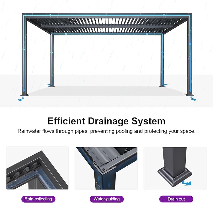 PURPLE LEAF Louvered Pergola 10' x 16' Aluminum Outdoor Pergola - Image 7
