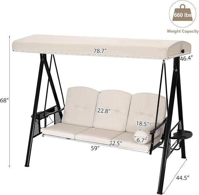 U-MAX 3-Seat Outdoor Patio Swing Chair, Swing Glider - Image 2